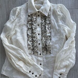 Zimmermann White Blouse with Black Embroidery